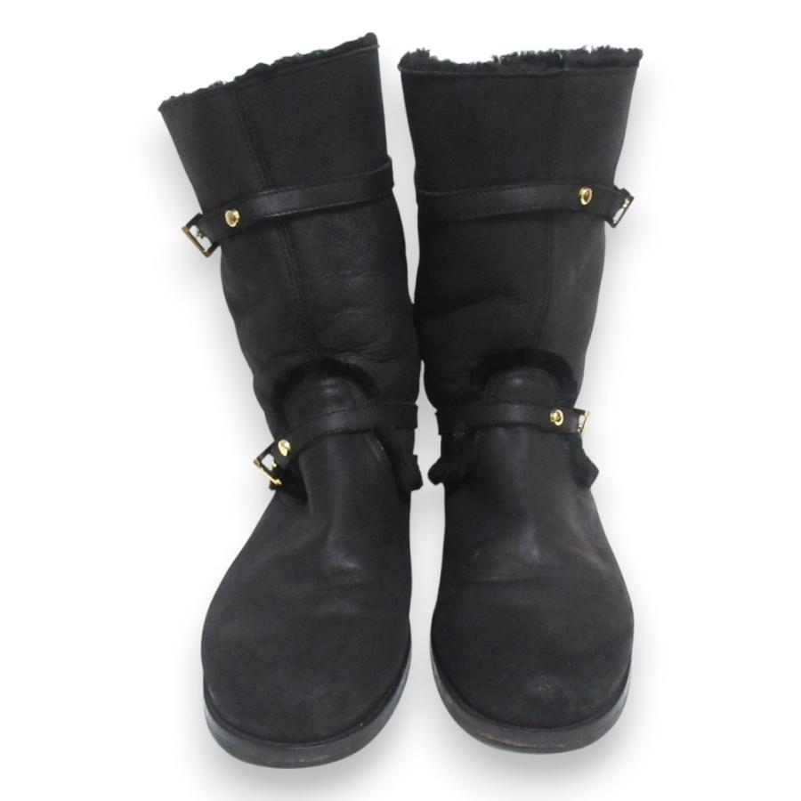 美品　ジミーチュウ ムートン　ブーツ 黒 ブラック37 JIMMY CHOO JIMMY CHOO（ジミーチュウ） 美品 レザー ムートンブーツ 37 約24cm