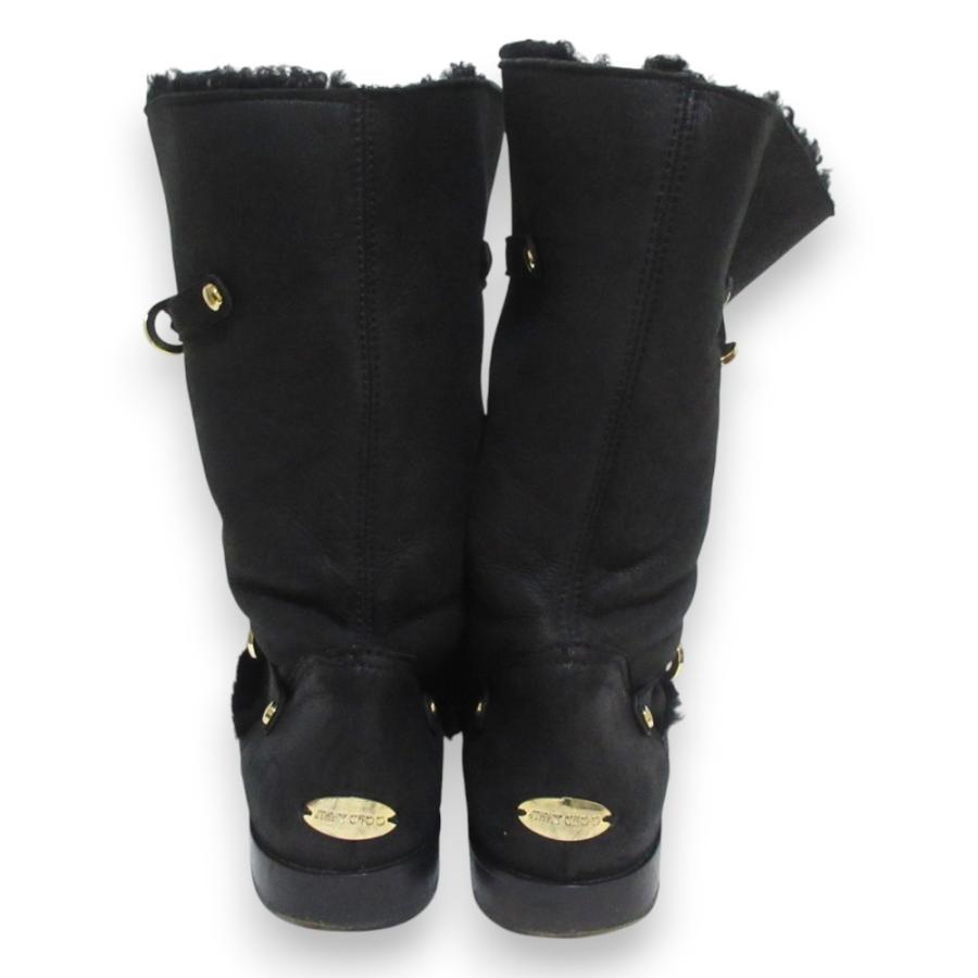 美品　ジミーチュウ ムートン　ブーツ 黒 ブラック37 JIMMY CHOO JIMMY CHOO（ジミーチュウ） 美品 レザー ムートンブーツ 37 約24cm