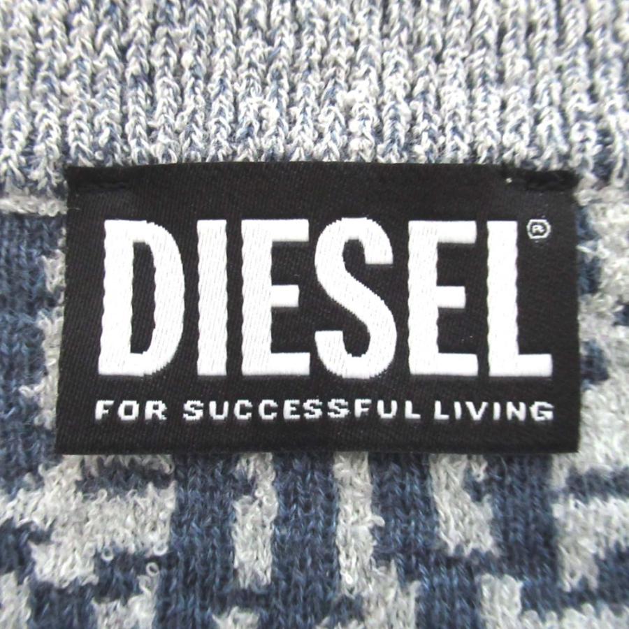 美品 DIESEL ディーゼル K-RONAN-MON ロングスリーブ クルーネック ロゴジャガード パイル ニット L グレー×ネイビーブルー メンズ 古着 中古 USED DIESEL（ディーゼル） 美品 K-RONAN-MON ロングスリーブ クルーネック