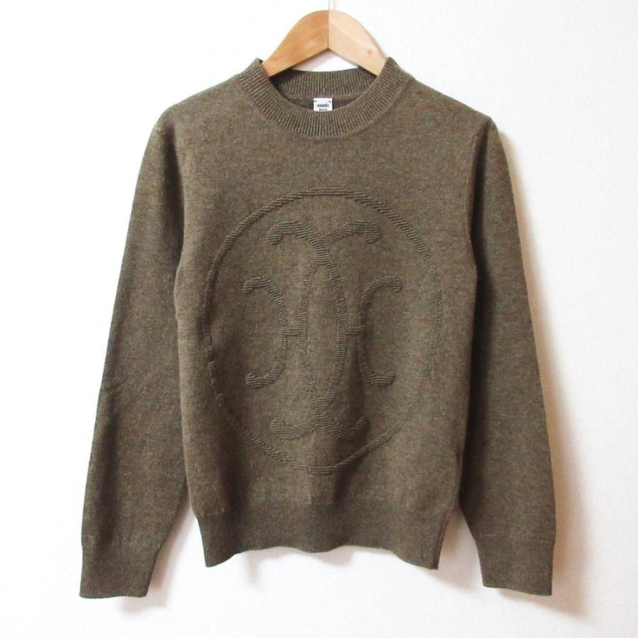 Hermes 22AW Hリフト クルーネック カシミヤ100% 長袖 ニット セーター ブルー 34 (207213