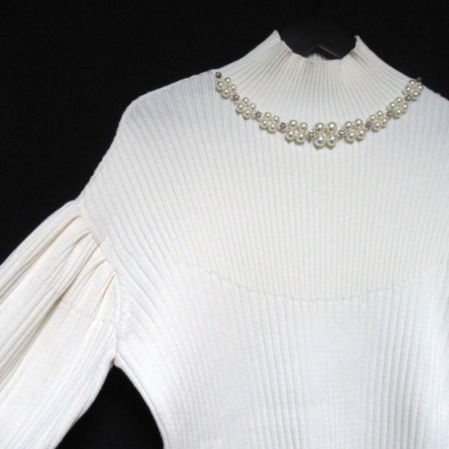 美品 Simone Rocha シモーネロシャ パール×ビジュー装飾 ロングスリーブ ハイネック ニット セーター XSサイズ ホワイト レディース 古着 中古 USED 美品 Simone Rocha シモーネロシャ パール×ビジュー装飾 ロング