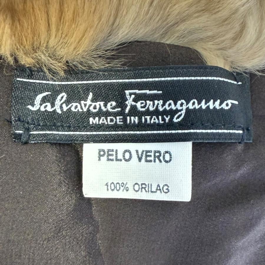 美品 Salvatore Ferragamo サルヴァトーレフェラガモ 裏地シルク100％ 毛皮 オリラグファー マフラー ティペット ブラウンベージュ レディース 古着 中古 USED 美品 Salvatore Ferragamo サルヴァトーレフェラガモ 裏地シルク100