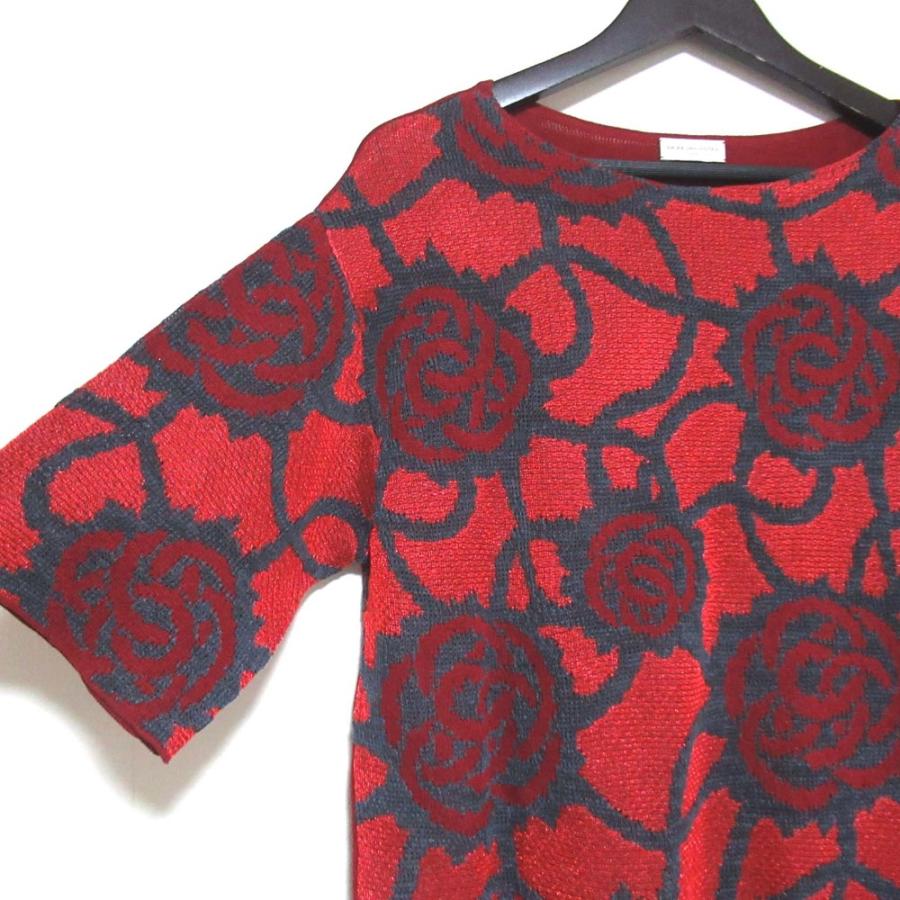 美品 DRIES VAN NOTEN ドリスヴァンノッテン ローズ柄 ショートスリーブ 半袖 ニット セーター Sサイズ レッド系 レディース 古着 中古 USED DRIES VAN NOTEN（ドリス ヴァン ノッテン） 美品 ローズ柄 ショート