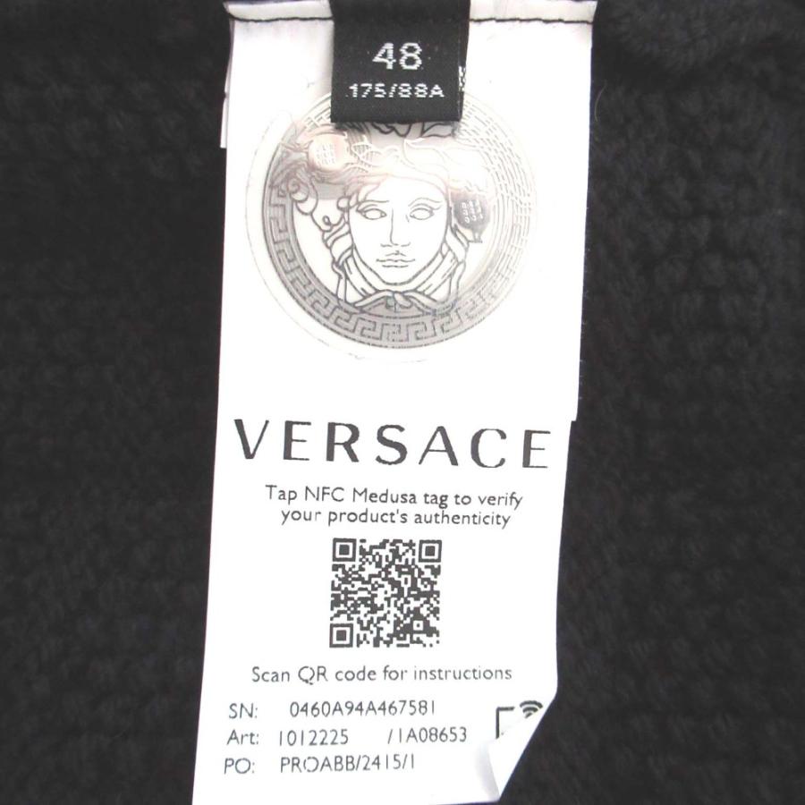 美品 VERSACE ヴェルサーチ 2023年製 ロングスリーブ 長袖 ロゴジャガード クルーネック ニット セーター 48サイズ 175/88A ブラック メンズ 古着 中古_4