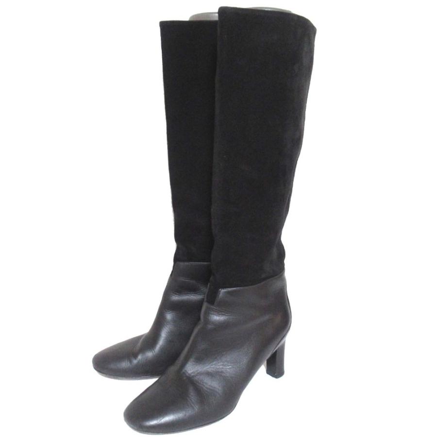 HERMES ブラックスエード ロングブーツ 36.5