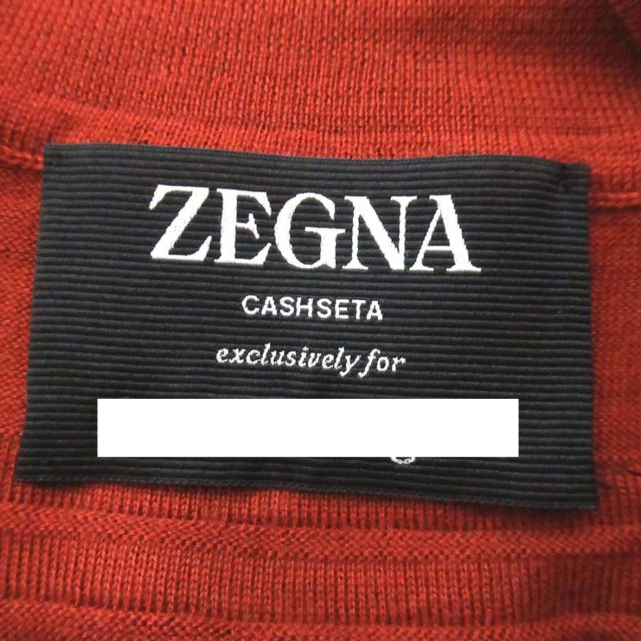 美品 ZEGNA ゼニア CASHSETA カシミヤ シルク ロングスリーブ 長袖 ハイネック ニットカットソー セーター 52サイズ テラコッタ メンズ 古着 中古_4