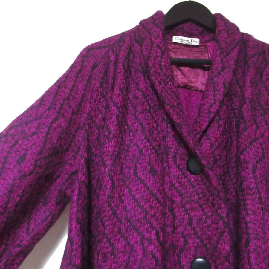 美品 Christian Dior クリスチャンディオール ヴィンテージ シングル オーバーサイズ ニットカーディガン M パープル ブラック レディース 古着 中古 USED Christian Dior（クリスチャン・ディオール） 美品 ヴィンテージ
