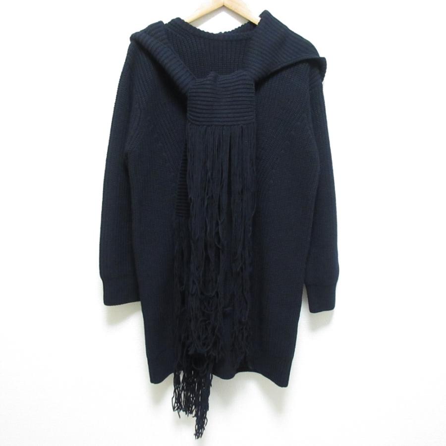 美品 CINOH チノ マフラー付き ニットパーカー セーター ネイビー レディース 古着 中古 USED 美品 CINOH チノ マフラー付き ニットパーカー セーター ネイビー