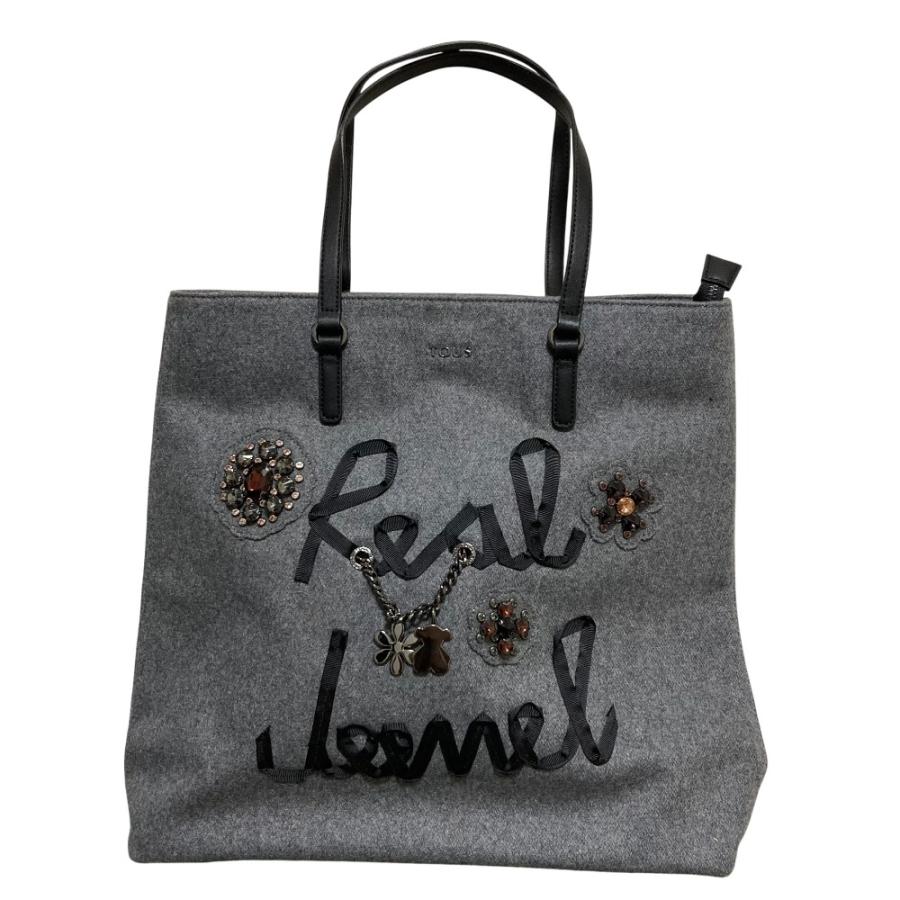 TOUS（トウス） 美品 Real Jewel メルトン トートバッグ グレー 