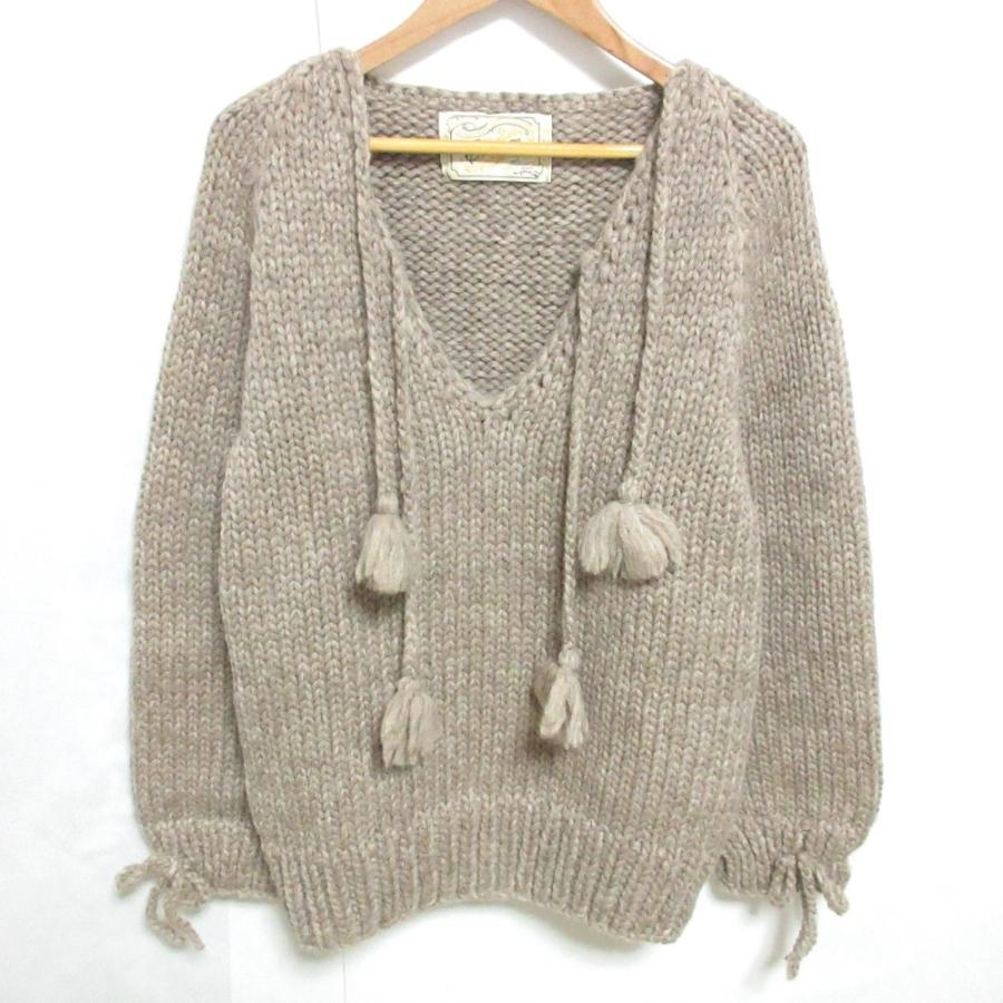 美品 edit & co. エディットアンドコー レースアップ 長袖 ハンドメイド ニットセーター モカ レディース 古着 中古 USED 美品 edit & co. エディットアンドコー レースアップ 長袖