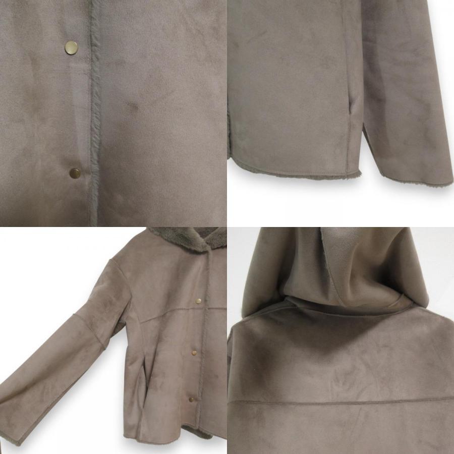 美品 allureville アルアバイル リバーシブル フェイクムートン ショート丈 フーデッドコート ジャケット サイズ2 グレージュ レディース 古着 中古 USED allureville（アルアバイル） 美品 リバーシブル フェイクムートン