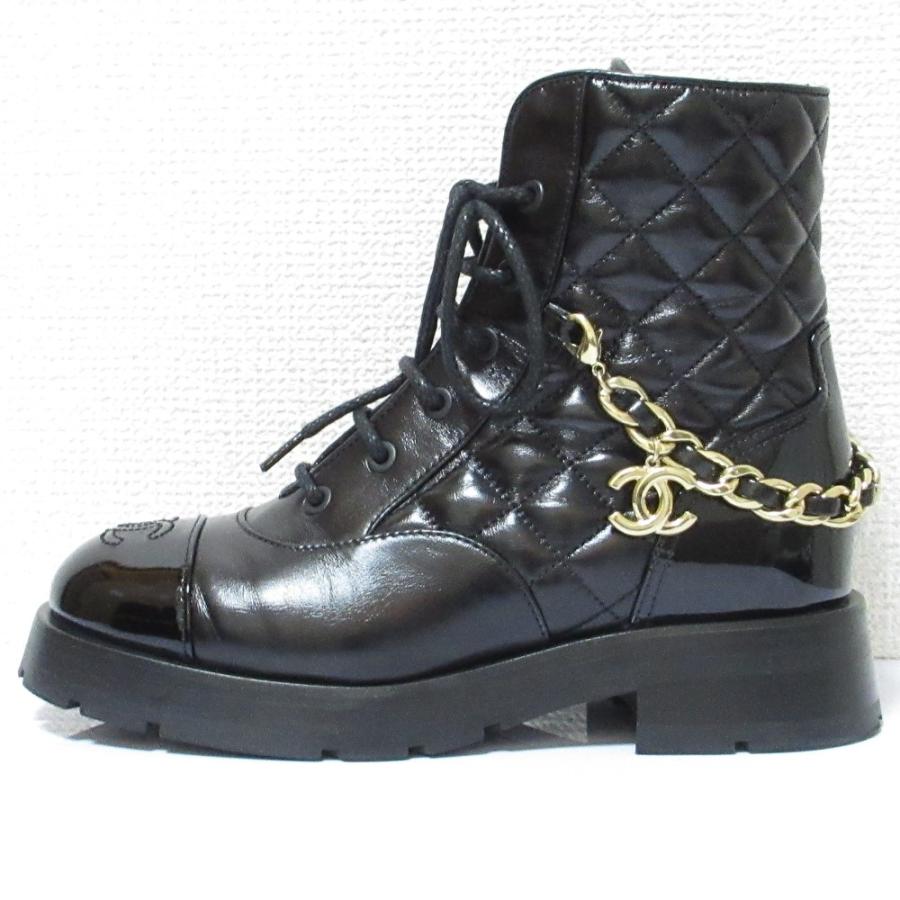 【正規品】シャネル CHANEL ココマークチェーンレザー ショートブーツ 38 CHANEL 美品 22-23AW シャネル レザー マトラッセ チェーン ココ