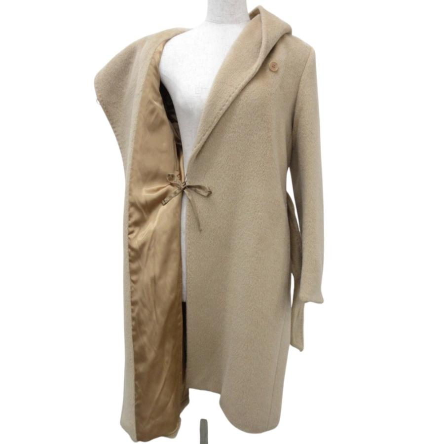 美品 Max Mara マックスマーラ アルパカ×ウール ベルテッド シャギー フーデッドコート I36 ベージュ レディース 古着 中古 USED Max Mara（マックスマーラ） 美品 アルパカ×ウール ベルテッド