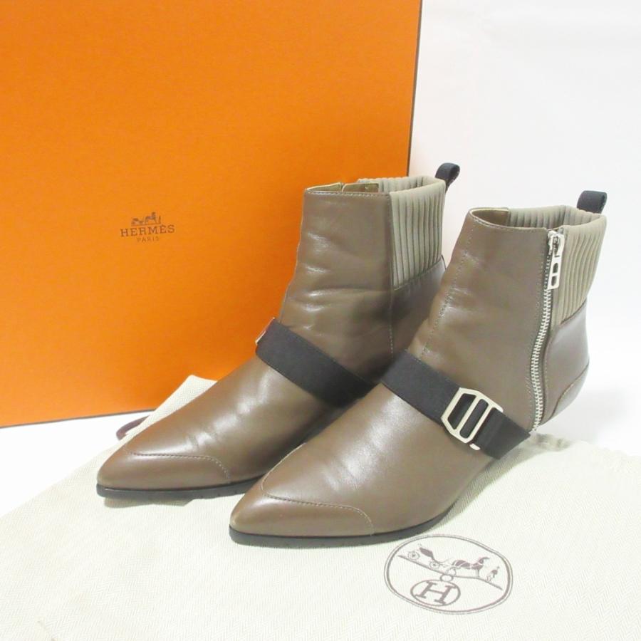 HERMES 美品 エルメス SHOCKY レザー サイドジップ ポインテッド