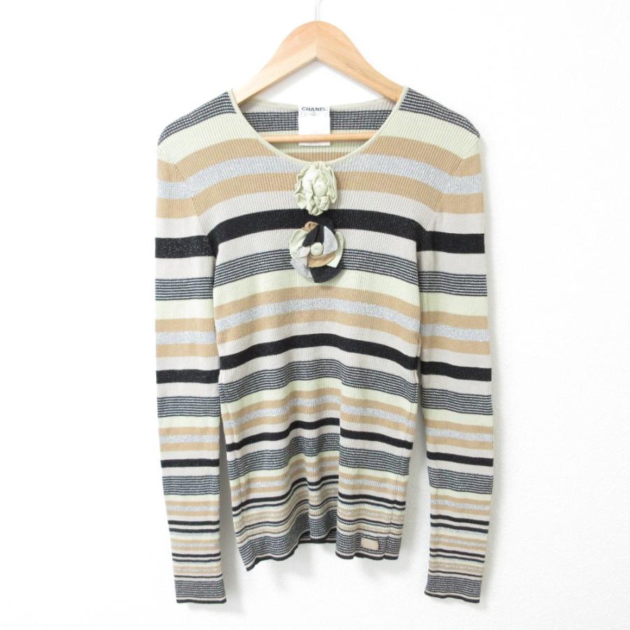 CHANEL（シャネル） 美品 01P CHANEL ボーダー柄 フラワーコサージュ