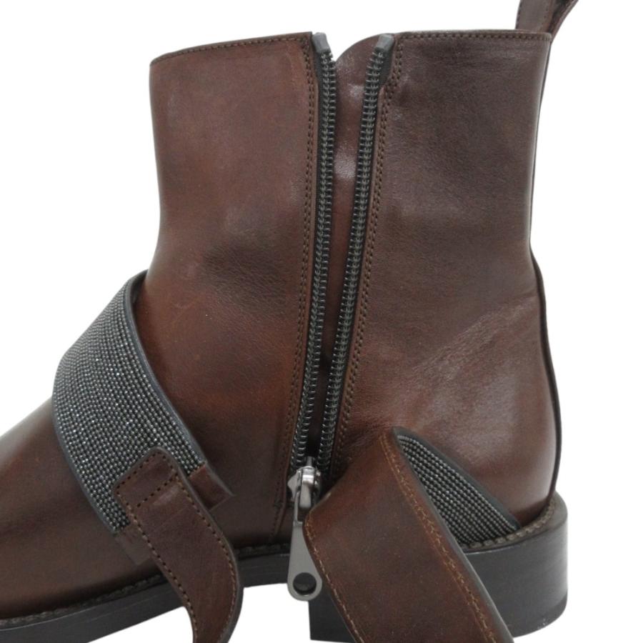 s*n様 ブルネロクチネリのブラウンレザー バックル付きブーツ ブルネロクチネリのブラウンレザー バックル付きブーツ