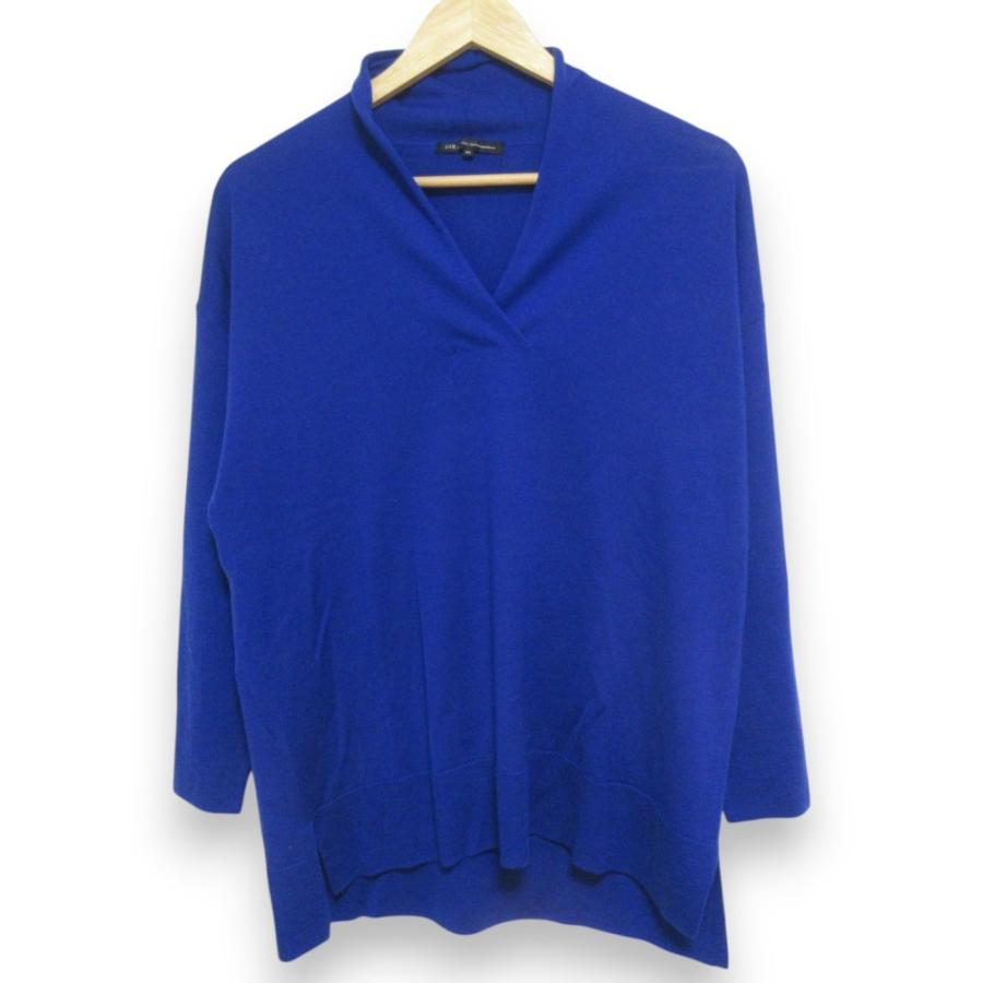 23区 - 美品 23AW 23区 ニジュウサンク ウーステッドウール 重ね襟Vネック ニット プルオーバー セーター カットソー 大きいサイズ 44 ブルー レディース 古着 中古 USED 美品 23AW 23区 ニジュウサンク ウーステッドウール 重ね襟V