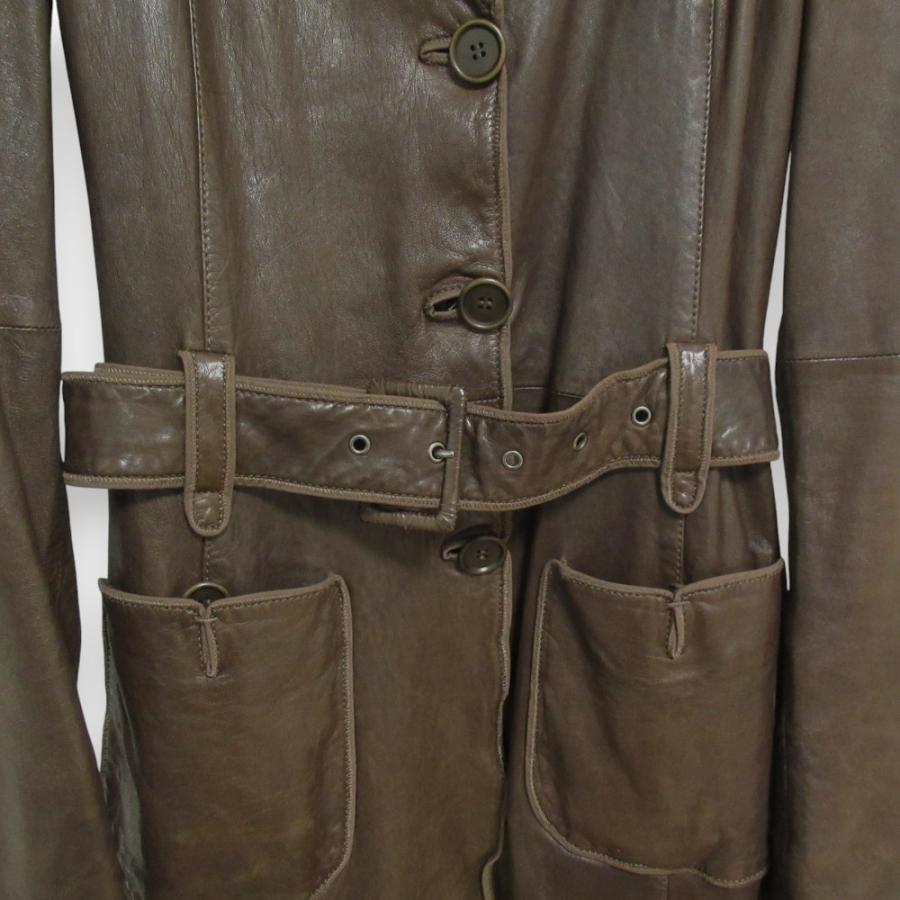EMPORIO ARMANI 本革　ロングコート EMPORIO ARMANI 良品 エンポリオアルマーニ レザー100％ ベルテッド