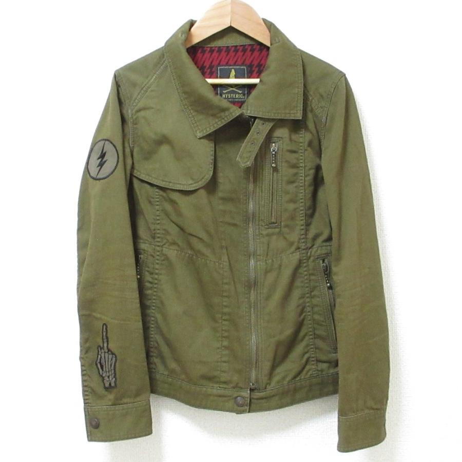 HYSTERIC GLAMOUR - 良品 HYSTERIC GLAMOUR ヒステリックグラマー ワッペン ショート丈 ミリタリージャケット ブルゾン FREE カーキ レディース 古着 中古 USED HYSTERIC GLAMOUR（ヒステリックグラマー） 良品 ワッペン ショート丈