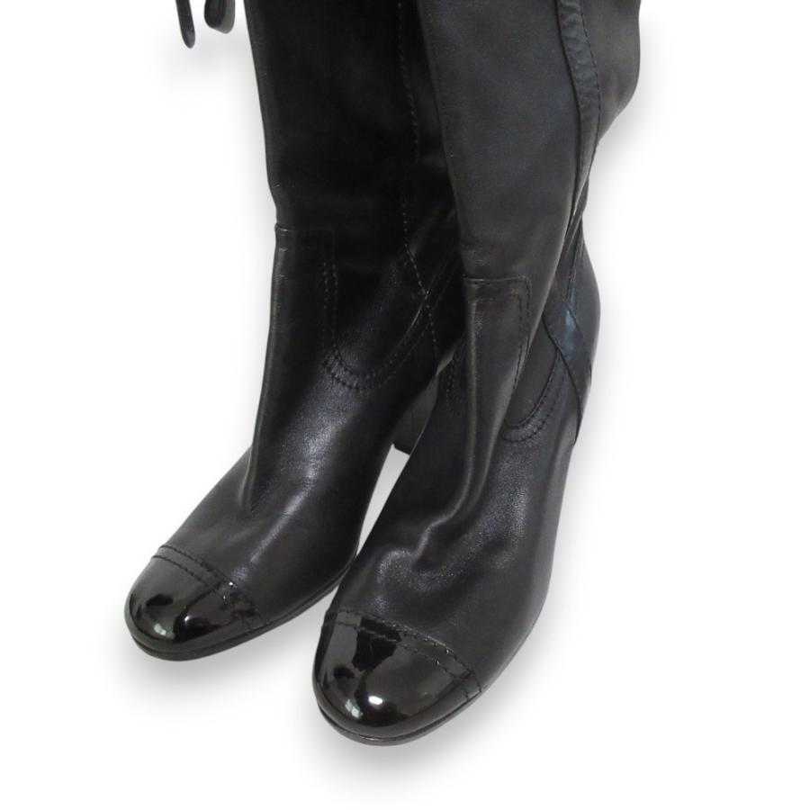 CHANEL 美品 シャネル レザー ニーハイブーツ ロングブーツ 37C