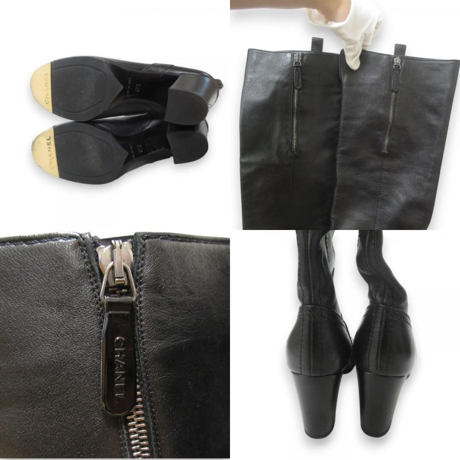 CHANEL 美品 シャネル レザー ニーハイブーツ ロングブーツ 37C