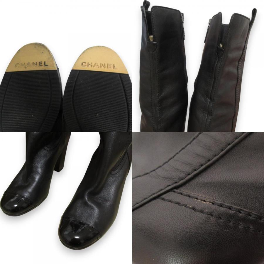 CHANEL 美品 シャネル レザー ニーハイブーツ ロングブーツ 37C
