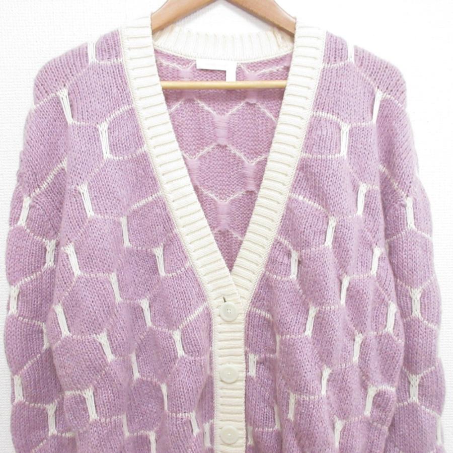 SEE BY CHLOE - 美品 SEE BY CHLOE シーバイクロエ モヘアブレンド ハニカム柄 ニット カーディガン CHS20SMC035209D5S サイズS パープル×ホワイト レディース 古着 中古 USED SEE BY CHLOE 美品 シーバイクロエ モヘアブレンド ハニカム柄
