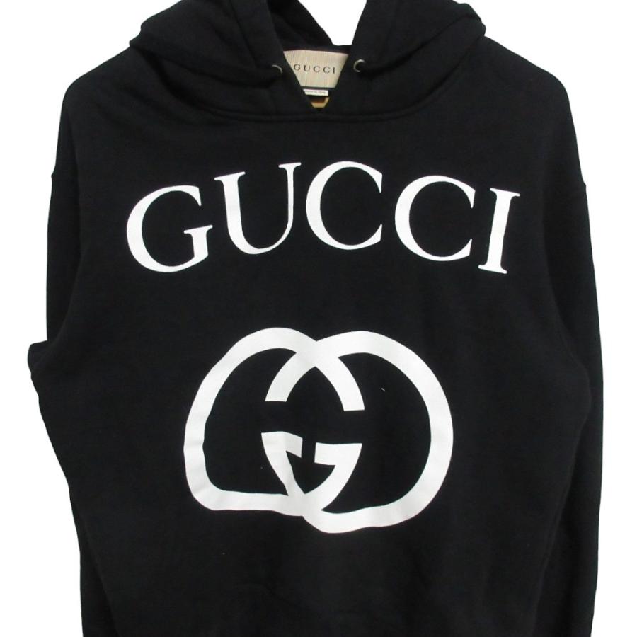 GUCCI 美品 グッチ インターロッキングG プルオーバー スウェットパーカー オーバーサイズ XXS 475374 ブラック メンズ ...