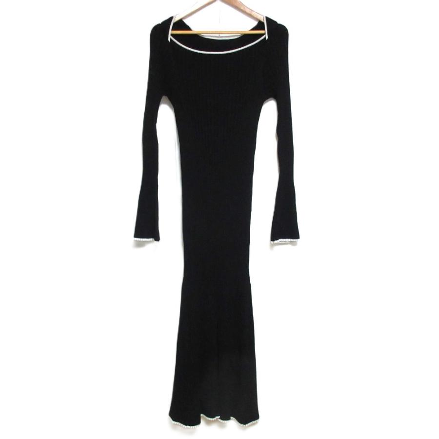 アニュアンス バイカラーマーメイドニットワンピース ロング 黒