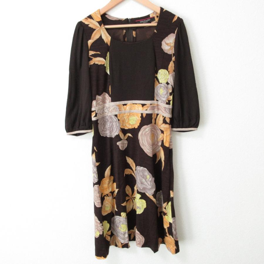 LEONARD フラワープリント 七分袖ワンピース