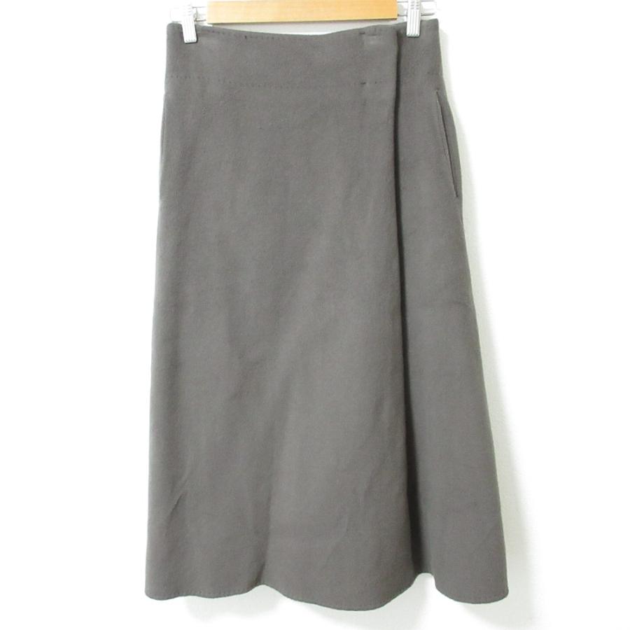 ebure 良品 エブール ウール Aライン ロングスカート 36 グレー系