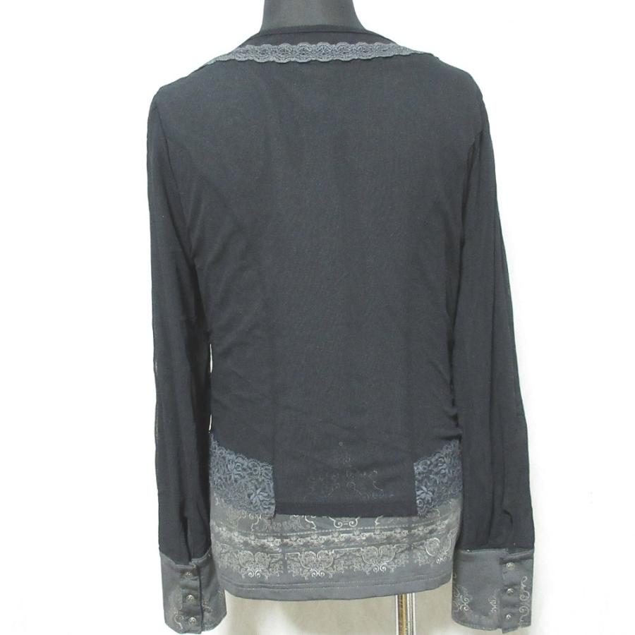 美品 OZZ ANGELO オッズアンジェロ オッズオン レイヤードデザイン レースドッキング カットソー プルオーバー ブラック レディース 古着 中古 USED 美品 OZZ ANGELO オッズアンジェロ オッズオン レイヤードデザイン