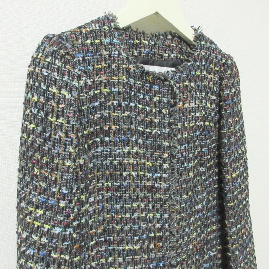 Mystrada - 美品 22AW Mystrada マイストラーダ ×安西こずえ コラボ ツイードロングジャケット ノーカラーコート 32343820 36 ブラック レディース 古着 中古 USED Mystrada（マイストラーダ） 美品 22AW Mystrada ×安西こずえ コラボ