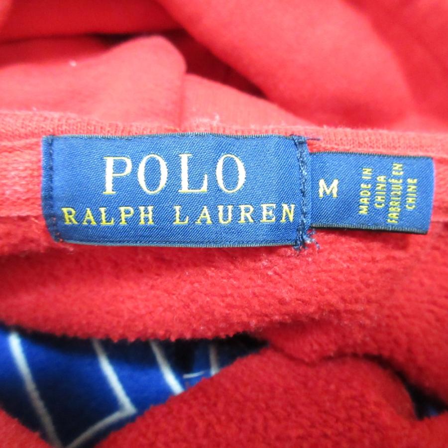 POLO RALPH LAUREN - 美品 Polo Ralph Lauren ポロラルフローレン 長袖 スウェット オーバーサイズ ワイドパーカー M レッド ブルー レディース 古着 中古 USED POLO RALPH LAUREN（ポロ・ラルフローレン） 美品 長袖 スウェット