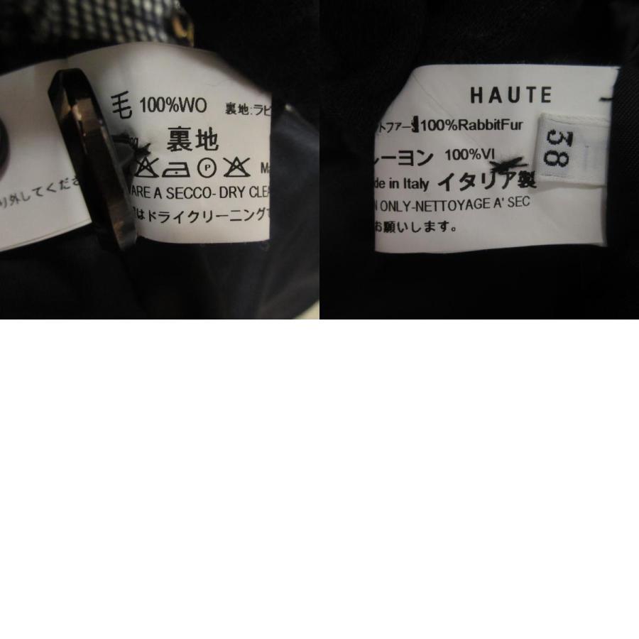 美品 HAUTE オート ウール ラビットファー チェック柄 バックボタン プルオーバー ニット サイズ38 ブラック×ホワイト レディース 古着 中古 USED HAUTE（オート） 美品 ウール ラビットファー チェック柄 バックボタン