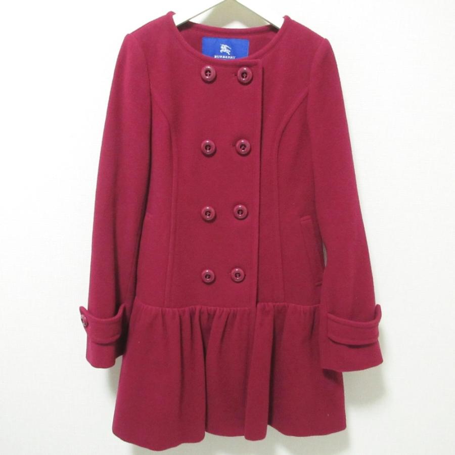 バーバリーブルーレーベル ロングコート フレア ウール 赤 無地 38 バーバリーブルーレーベル ロングコート フレア ウール 赤 無地 38