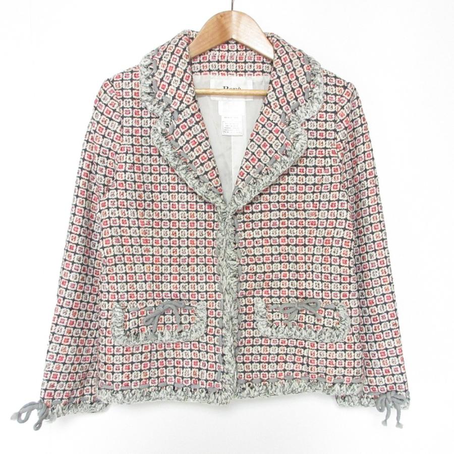 【美品】Rene ルネ ツイード ジャケット フリンジ 34 TISSUE Rene（ルネ） イタリア製生地 リボン フリンジ ツイードジャケット 38