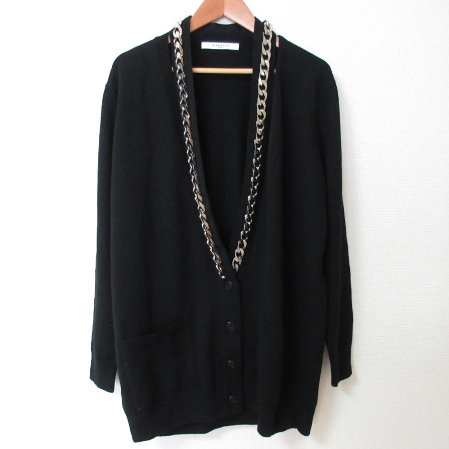 GIVENCHY - 美品  GIVENCHY ジバンシィ チェーントリム ニットカーディガン サイズM ブラック レディース 古着 中古 USED GIVENCHY（ジバンシィ） 美品 チェーントリム ニットカーディガン