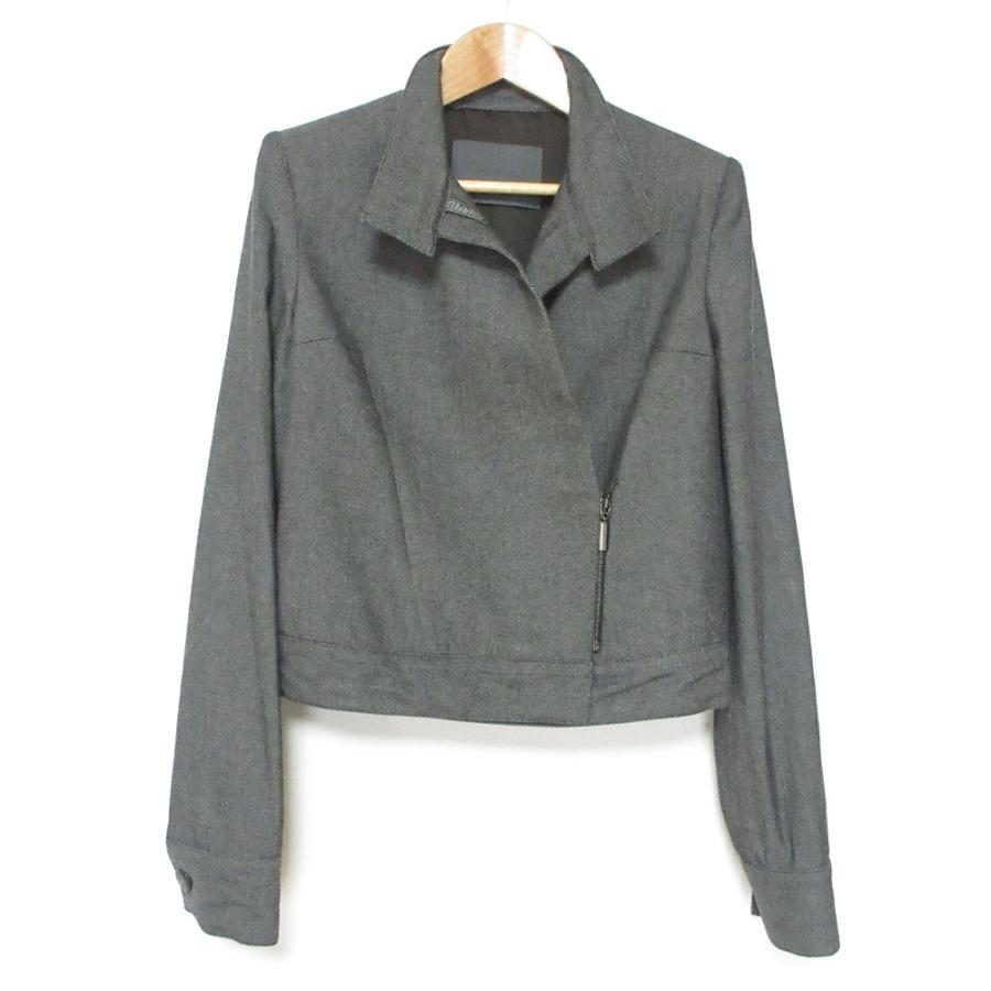 Karl Lagerfeld - 良品 KARL LAGERFELD カールラガーフェルド ウールコットン クロップド ライダースジャケット ブルゾン 36 グレー レディース 古着 中古 USED KARL LAGERFELD（カール・ラガーフェルド） 良品 ウールコットン