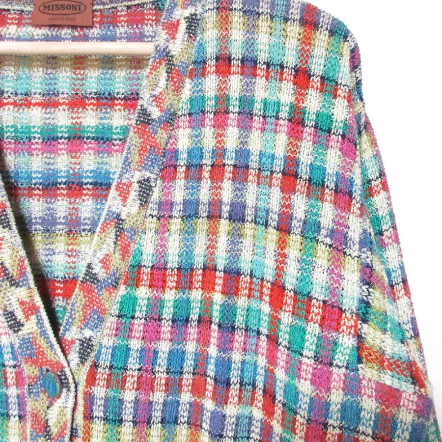 美品 MISSONI ミッソーニ ヴィンテージ チェック柄 Vネック ニット カーディガン マルチカラー レディース 古着 中古 USED MISSONI - 美品 MISSONI ミッソーニ ヴィンテージ チェック柄 Vネック