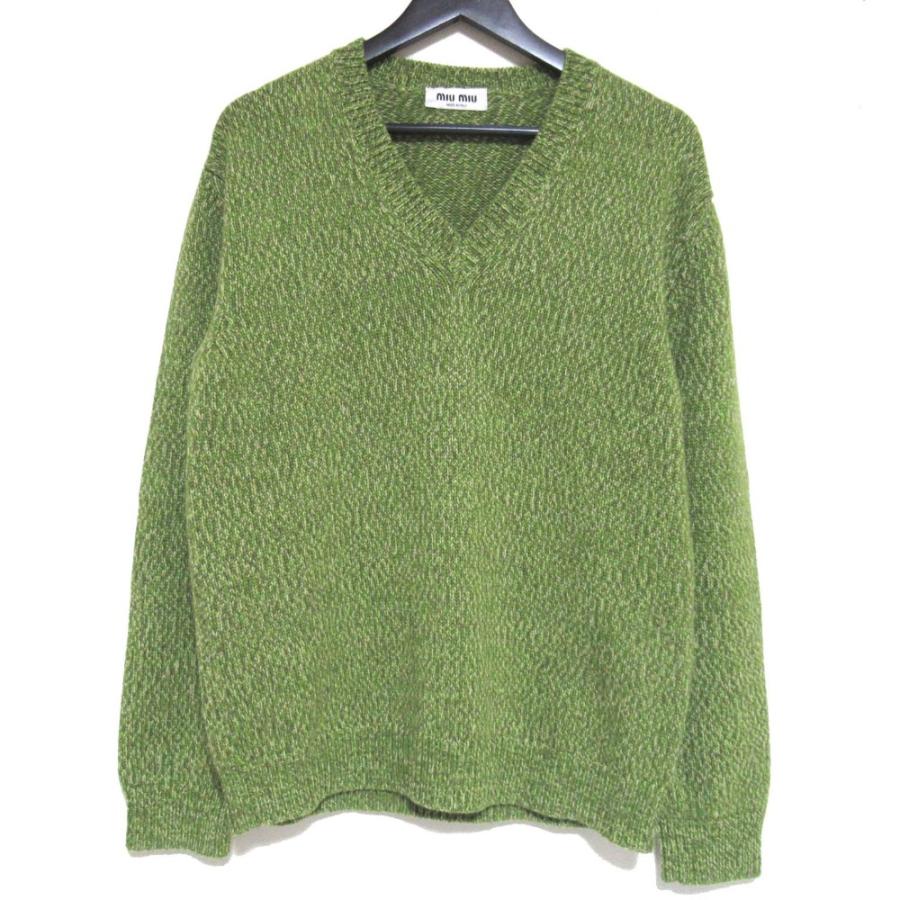 miu miu（ミュウミュウ） 美品 2023年製 長袖 Vネック バックロゴ