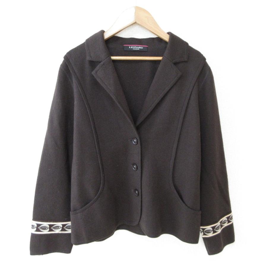 LEONARD - LEONARD レオナール ウールニット ジャケット 42 ブラウン レディース 古着 中古 USED LEONARD（レオナール） ウールニット ジャケット 42 ブラウン