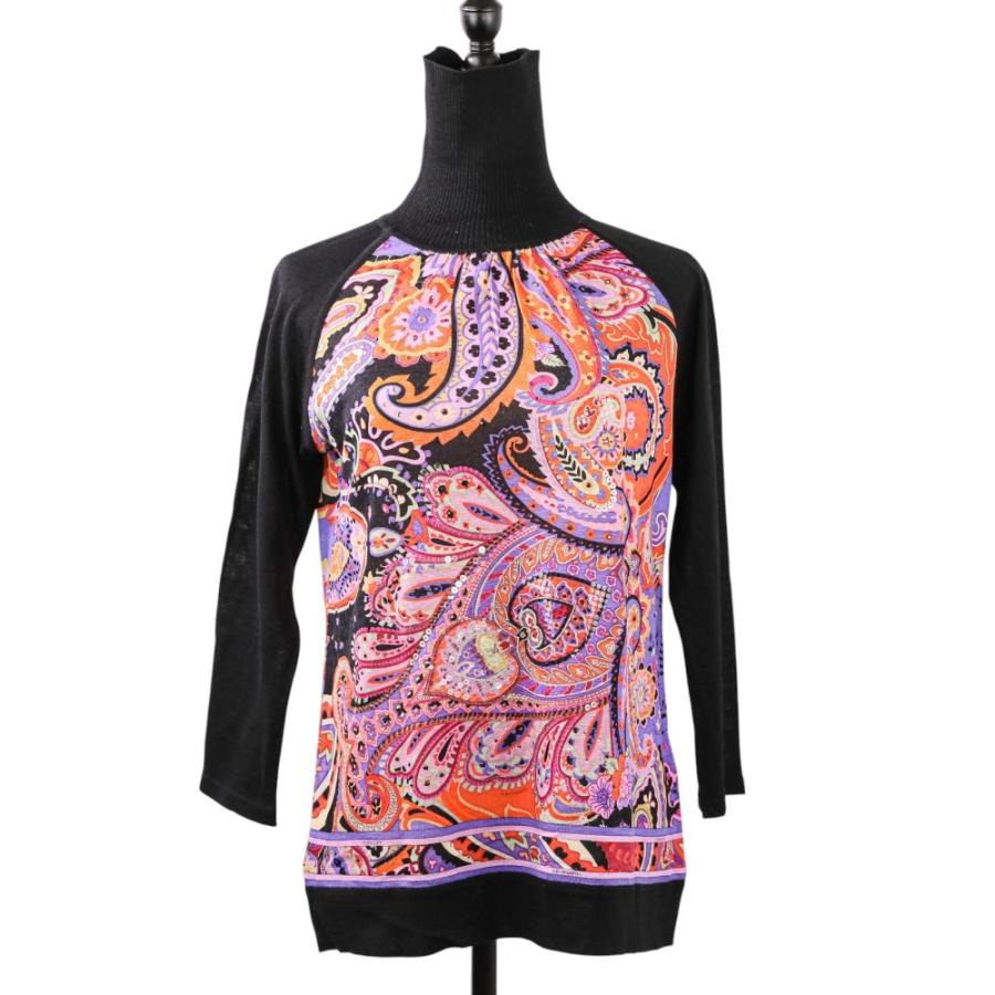 LEONARD レオナール ビジュー シルクブレンド タートルネック ニットセーター M ブラック パープル レディース 古着 中古 USED LEONARD FASHION レオナール ビジュー シルクブレンド タートルネック