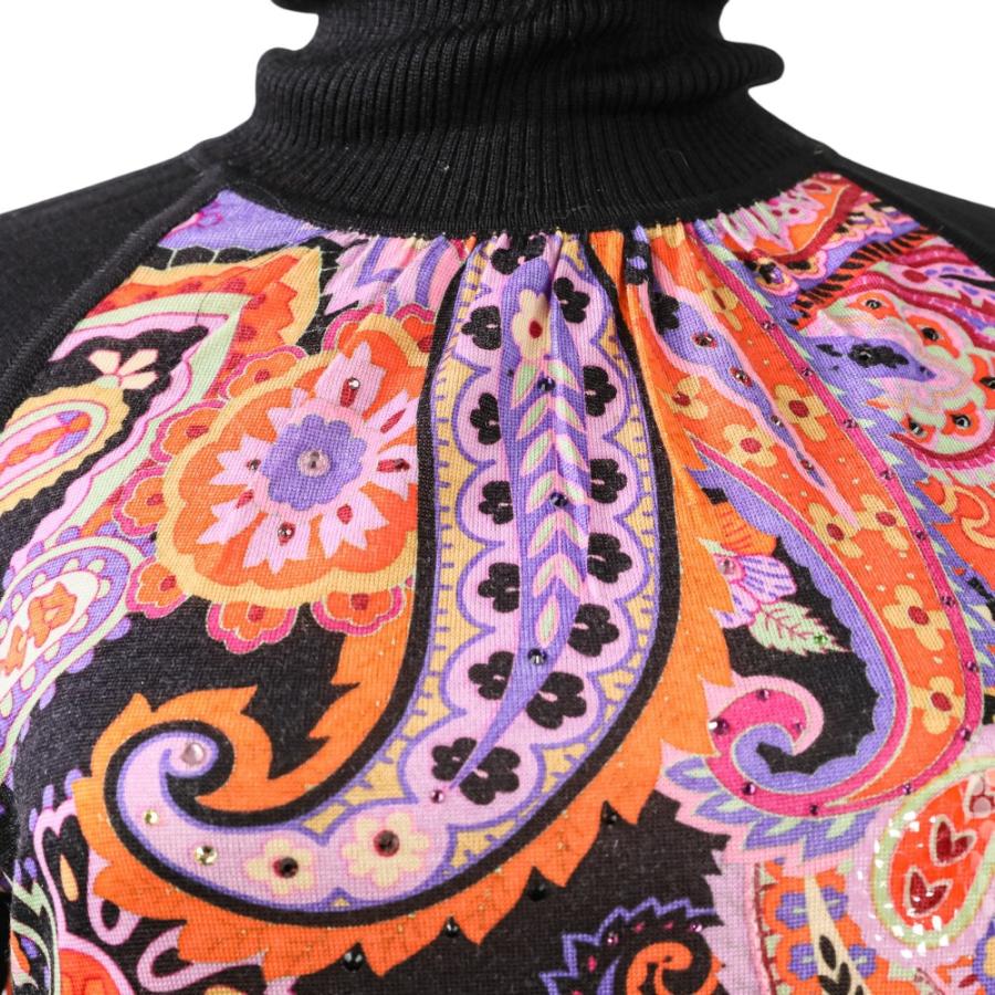 LEONARD レオナール ビジュー シルクブレンド タートルネック ニットセーター M ブラック パープル レディース 古着 中古 USED LEONARD FASHION レオナール ビジュー シルクブレンド タートルネック