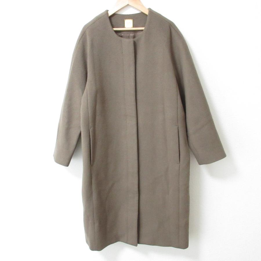 ダブルクロスノーカラーコート ブラウン