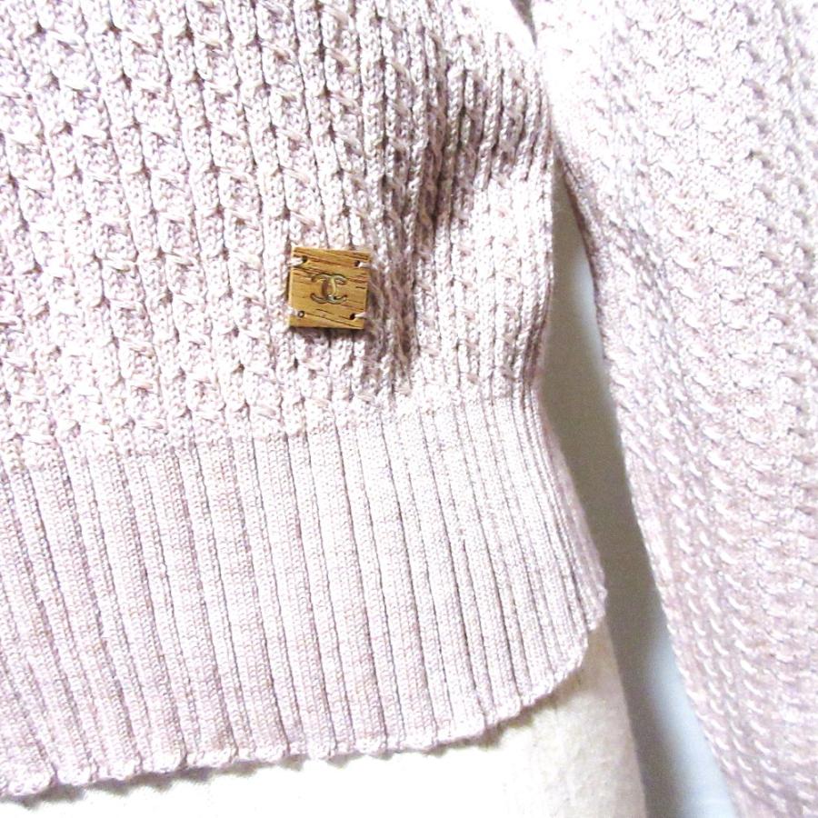 美品 CHANEL シャネル 01A ウッドココマーク タートルネック ラメ ケーブル ニットセーター 42 ピンクベージュ レディース 古着 中古 USED CHANEL - 美品 CHANEL シャネル 01A ウッドココマーク タートルネック