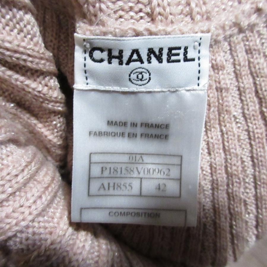 美品 CHANEL シャネル 01A ウッドココマーク タートルネック ラメ ケーブル ニットセーター 42 ピンクベージュ レディース 古着 中古 USED CHANEL（シャネル） 美品 01A ウッドココマーク タートルネック ラメ