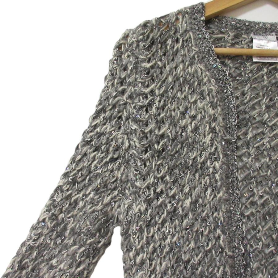 CHANEL - 美品 CHANEL シャネル 05A ココマーク スパンコール カシミヤ ニットジャケット カーディガン P27360 サイズ40 グレー レディース 古着 中古 USED CHANEL（シャネル） 美品 05A ココマーク スパンコール カシミヤ