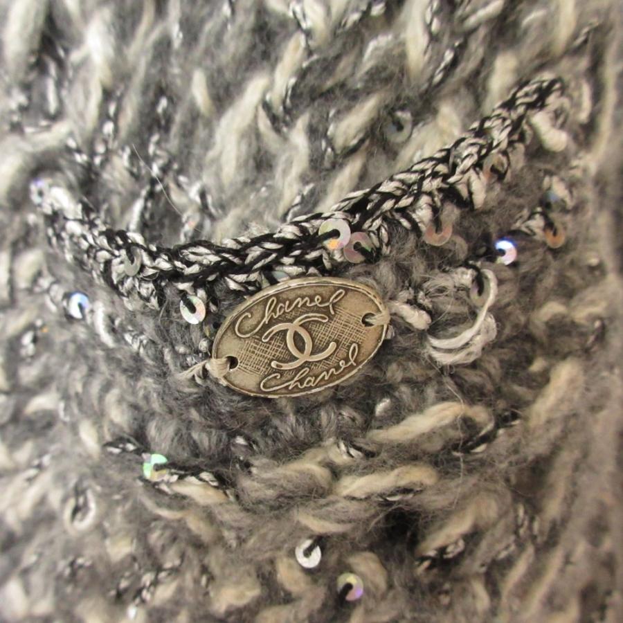 CHANEL - 美品 CHANEL シャネル 05A ココマーク スパンコール カシミヤ ニットジャケット カーディガン P27360 サイズ40 グレー レディース 古着 中古 USED CHANEL（シャネル） 美品 05A ココマーク スパンコール カシミヤ