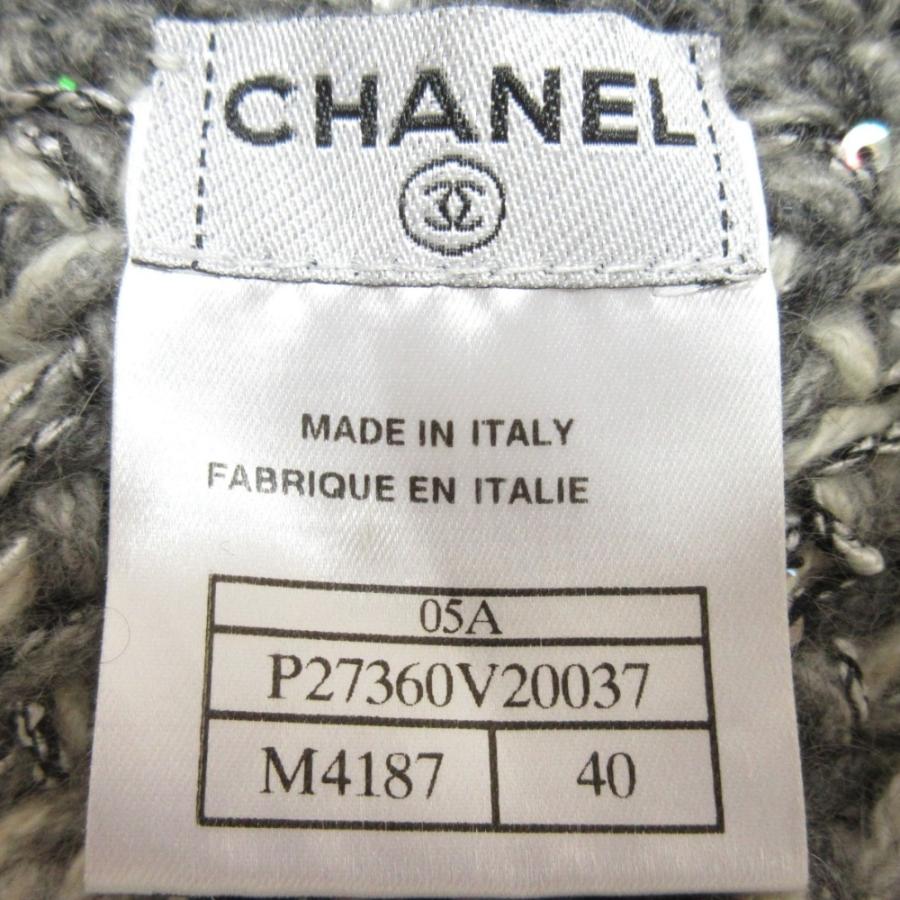 CHANEL - 美品 CHANEL シャネル 05A ココマーク スパンコール カシミヤ ニットジャケット カーディガン P27360 サイズ40 グレー レディース 古着 中古 USED CHANEL（シャネル） 美品 05A ココマーク スパンコール カシミヤ